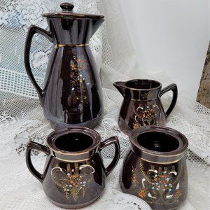 Japanese Moriage Redware Tea Set, Coffee Set Vintage